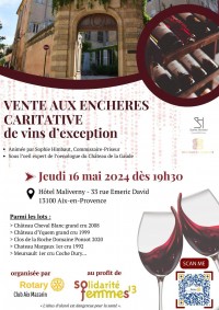 SH Enchères, Sophie Himbaut commissaire-priseur Vente aux enchères caritatives de vins d'exception le jeudi 16 mai à 19h30 couv